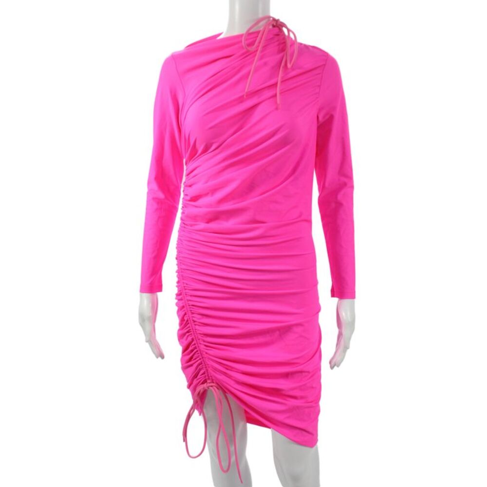 Balenciaga Womens Bodycon Mini Dress Pink Long Sleeve High Neck Size S